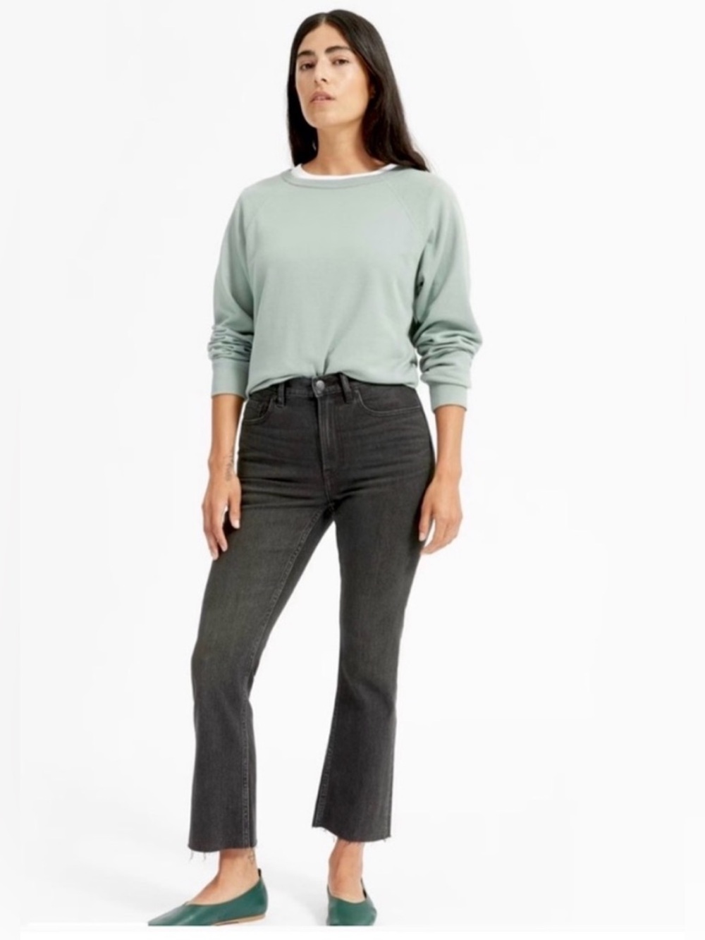 Everlane High Rise Kick Crop Jeans Black Faded Wash Raw Hem Straight Leg